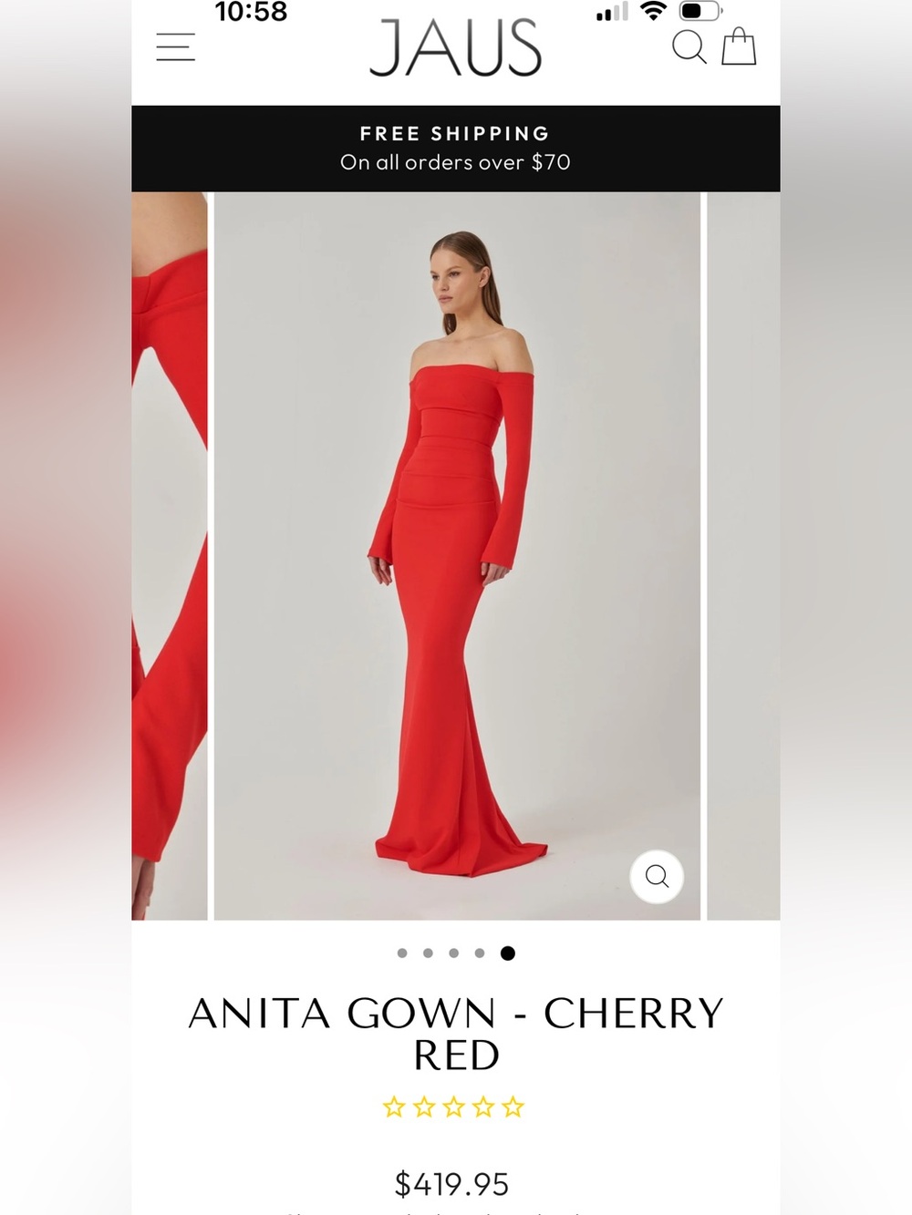 Effie Kats Anita Off-Shoulder Gown - Cherry Red - Size S